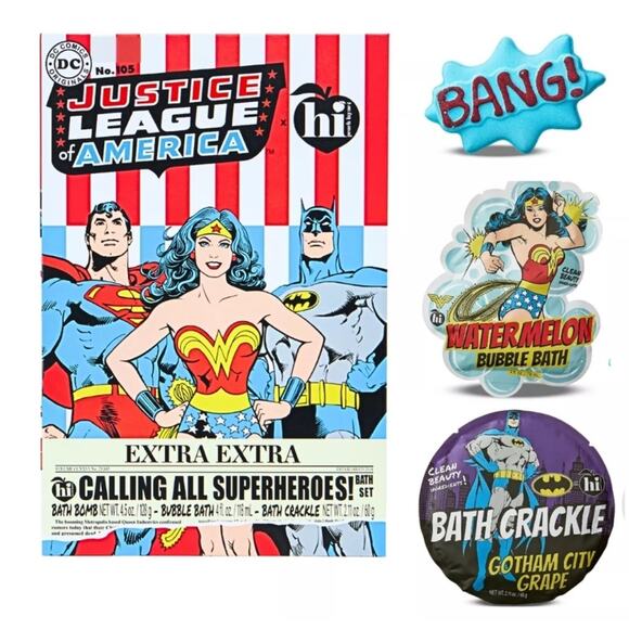 NEW Bath Bomb Set JUSTICE LEAGUE of AMERICA and Crackle Bath Set, DC Com… - Picture 1 of 5
